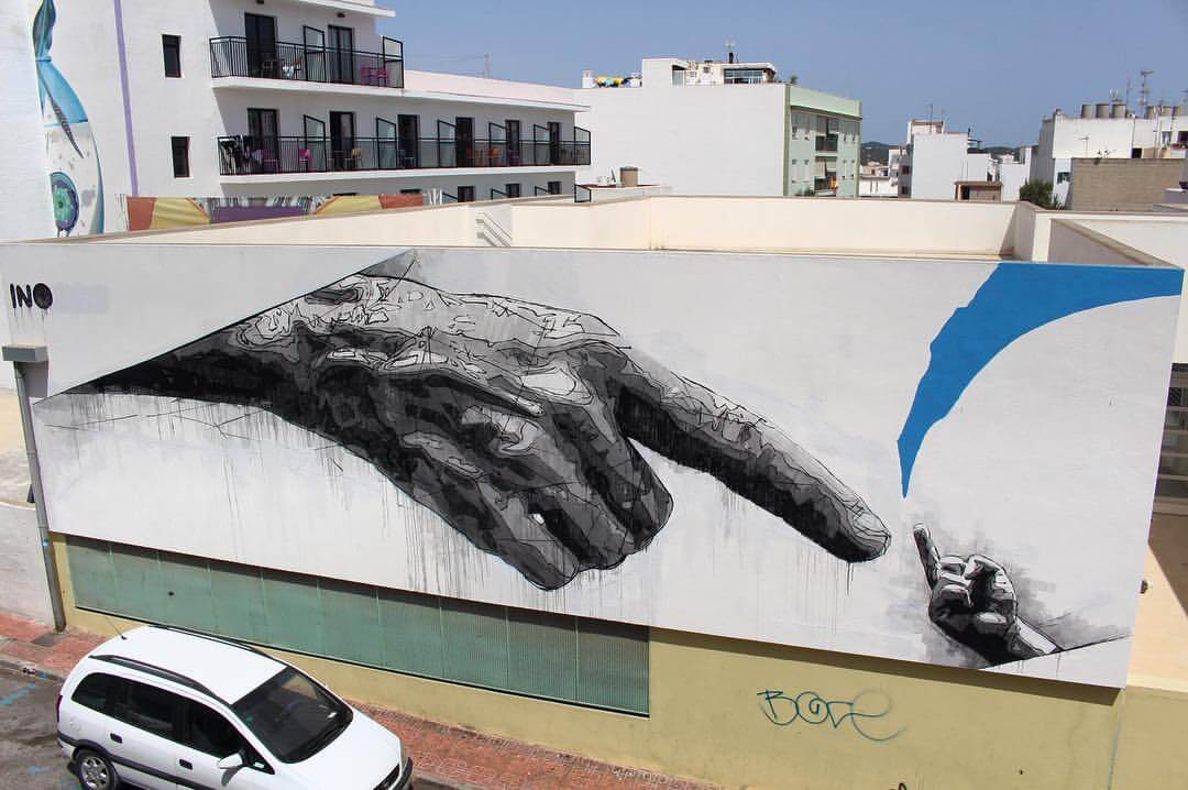 Street Artist INO kicks off BLOOP Street Art Festival, Ibiza, 2016