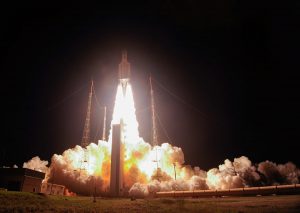 ATV-5 liftoff with Space2 on board on Ariane-5 from ESA’s Spaceport in Kourou, 29 July 2014 : Photo - ESA–S. Corvaja space invader