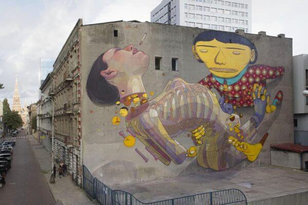 Os Gemeos & Aryz, Urban Forms street art gallery, Lodz, Poland.