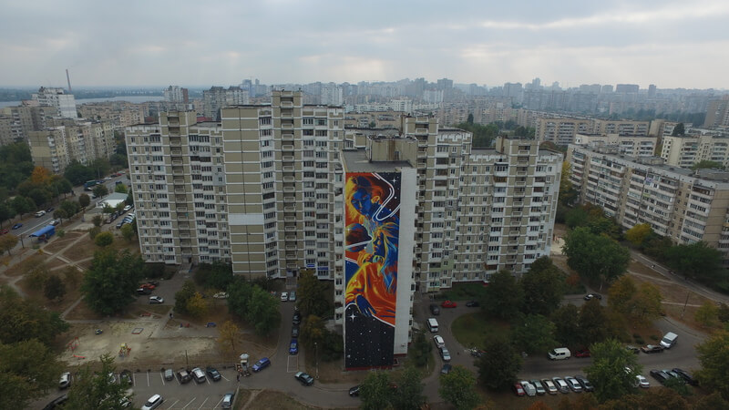Street artist Dourone promotes Fraternity with his tallest mural to date , Kiev, Ukraine 2016