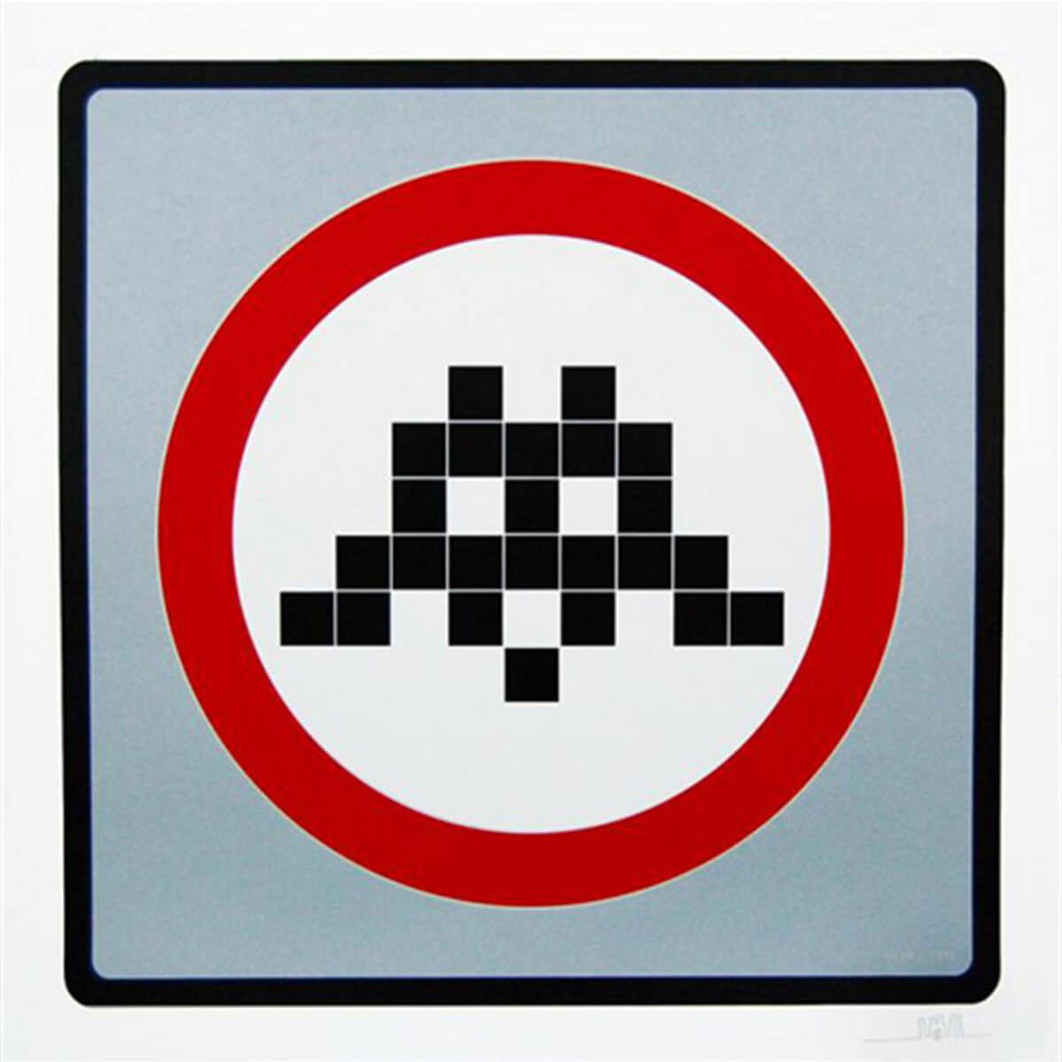 Space Invader - Warning (Silver) Print