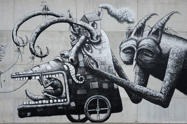 Phlegm, The Crystal Ship Street art Festival, Ostend Belgium 2017 Photo Credit Ian Cox