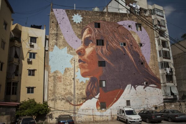 Kevin Ledo, Facing the Future, Street Art Mural, Paint Outside The Lines Beruit, Lebanon 2017. Photo Credit aptART