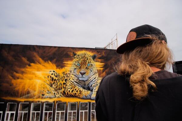 Sonny, To the Bone Street Art Mural, Far Eastern Leopard, Vladivostok Russia 2017. Photo Credit Tess Cunliffe.