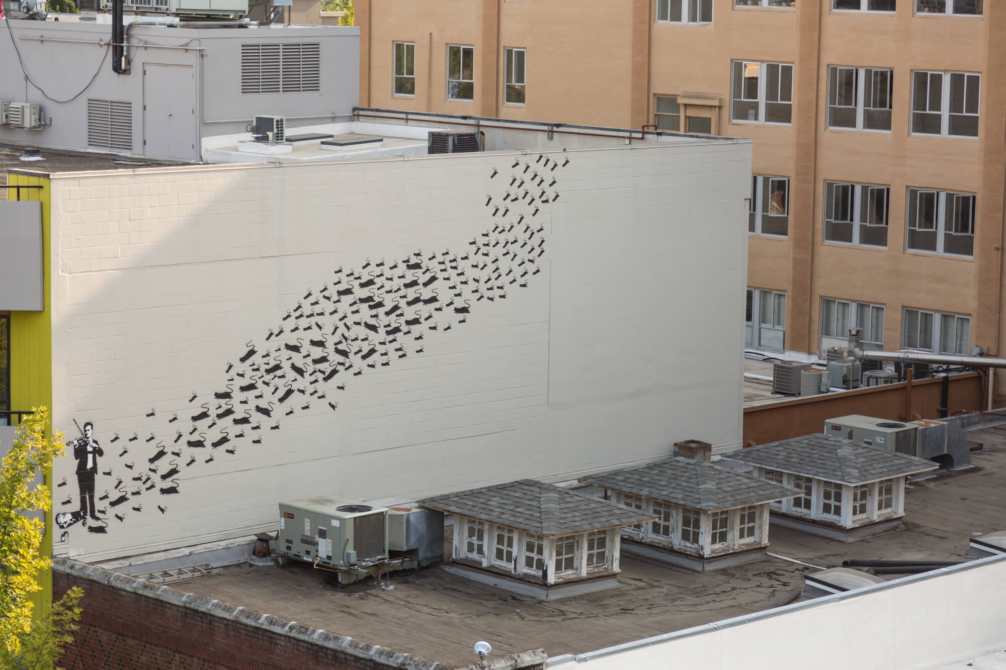 Stencil GodFather Blek Le Rat paints for 20x21EUG Mural Project, Eugene Oregon 2017