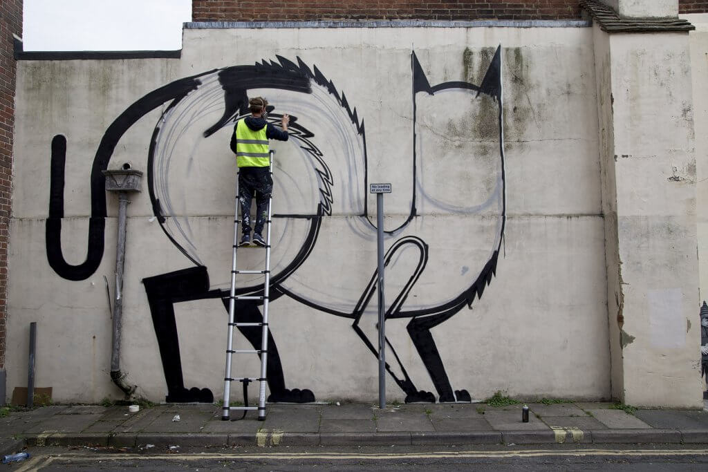 Joachim, King of Cats, Street Art Mural, Chichester 2017. Photo Credit graffitistreet