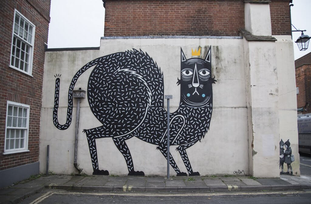 Joachim, King of Cats, Street Art Mural, Chichester 2017. Photo Credit graffitistreet