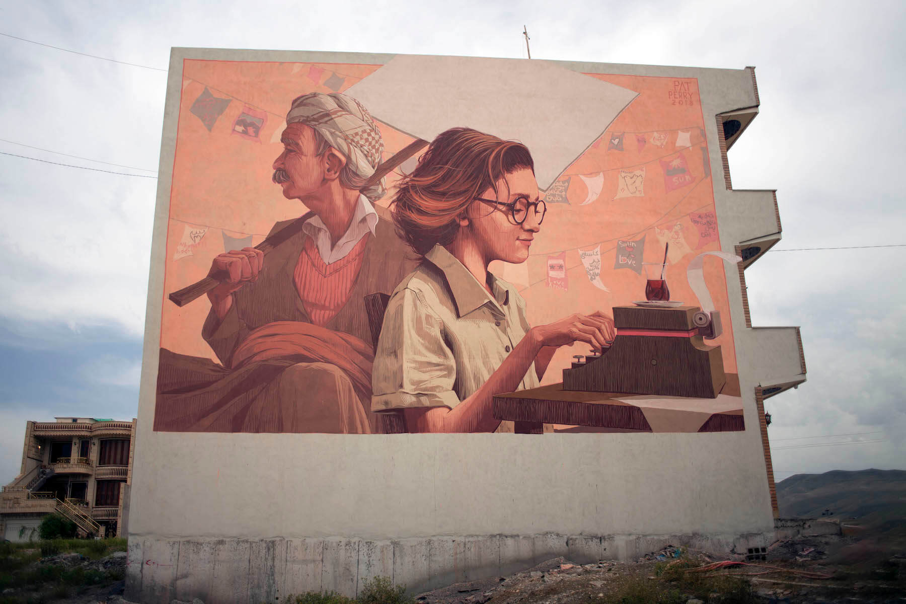 Street Artist Pat Perry Paints Flags of Peace, Iraq 2018