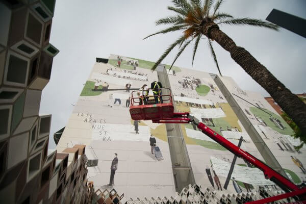 Escif, “LA PLAZA ES NUESTRA” (The square is ours) MURAL, Sant Feliu de Llobregat, Barcelona 2018. Photo Credit Clara Anton