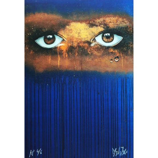 My Dog Sighs - Blue/Gold Rust Print (A/P)