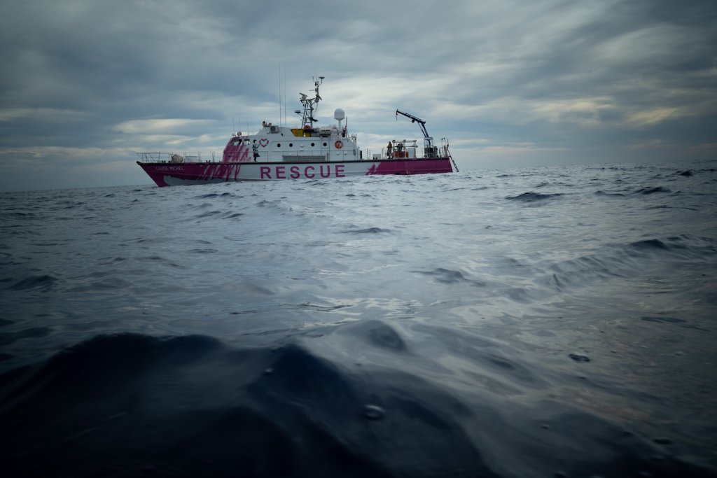 Banksy's rescue boat 'MV Louise Michel' saving lives of refugees in the Mediterranean. Photo courtesy of Louise Michel 2020
