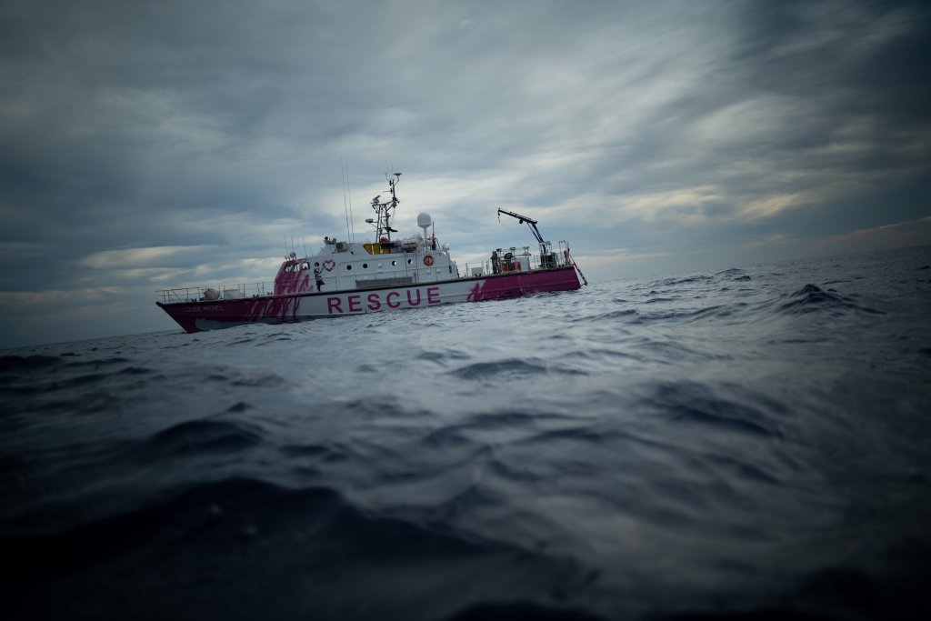 Banksy's rescue boat 'MV Louise Michel' saving lives of refugees in the Mediterranean. Photo courtesy of Louise Michel 2020