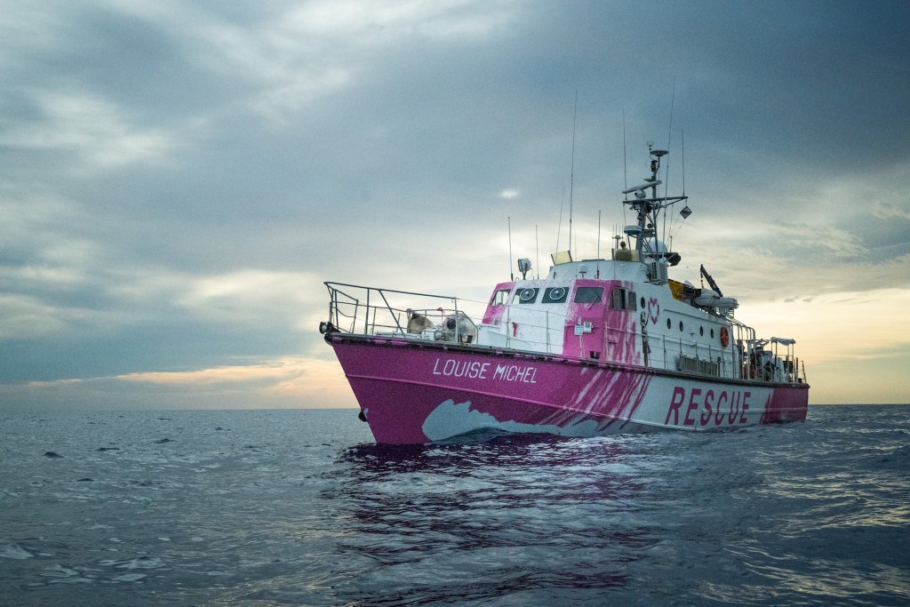 Banksy's rescue boat 'MV Louise Michel' saving lives of refugees in the Mediterranean. Photo courtesy of Louise Michel 2020