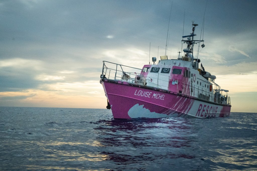 Banksy's rescue boat 'MV Louise Michel' saving lives of refugees in the Mediterranean. Photo courtesy of Louise Michel 2020