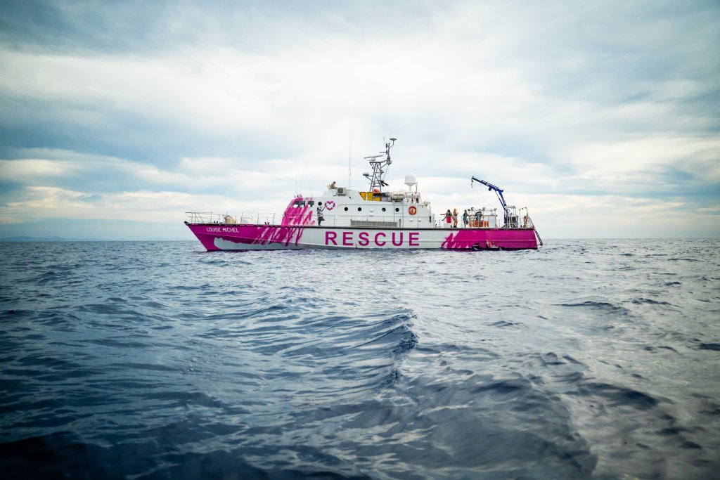 Banksy's rescue boat 'MV Louise Michel' saving lives of refugees in the Mediterranean. Photo courtesy of Louise Michel 2020