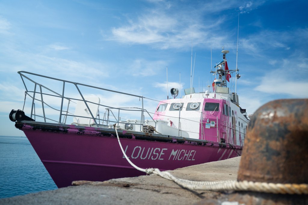 Banksy's rescue boat 'MV Louise Michel' saving lives of refugees in the Mediterranean. Photo courtesy of Louise Michel 2020
