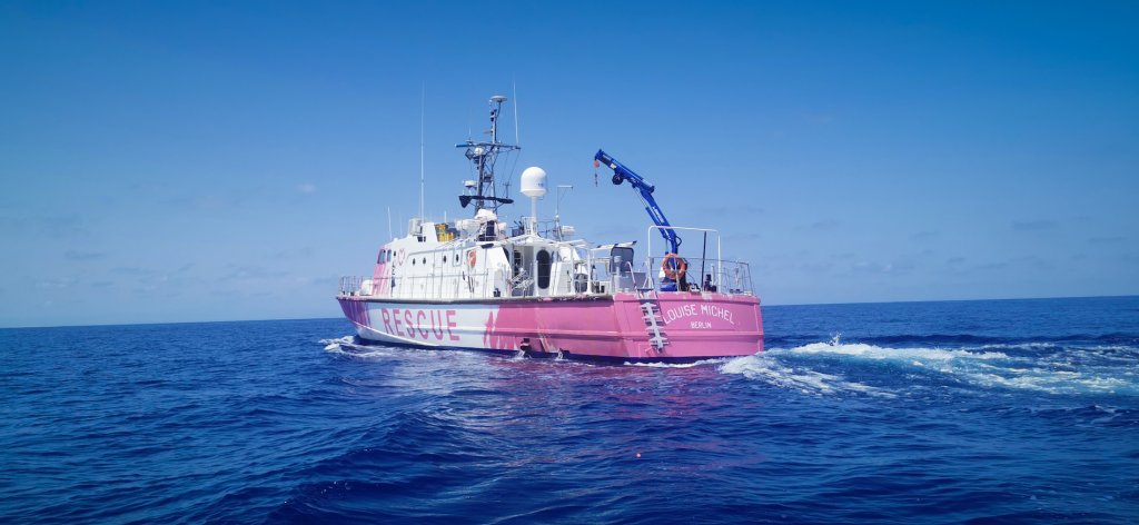 Banksy's rescue boat 'MV Louise Michel' saving lives of refugees in the Mediterranean. Photo courtesy of Louise Michel 2020
