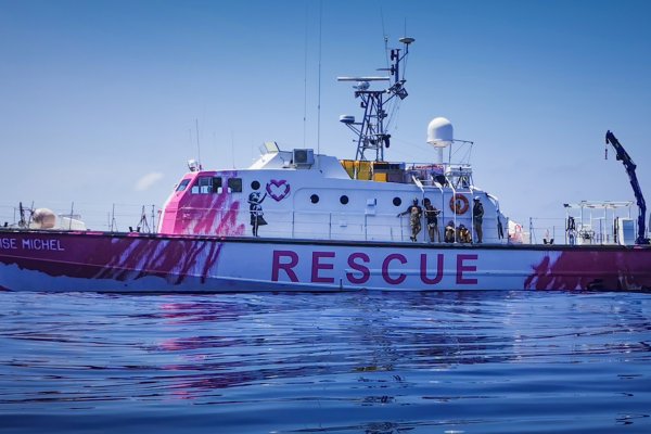 Banksy's rescue boat 'MV Louise Michel' saving lives of refugees in the Mediterranean. Photo courtesy of Louise Michel 2020