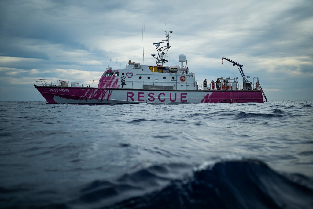 Banksy's rescue boat 'MV Louise Michel' saving lives of refugees in the Mediterranean. Photo courtesy of Louise Michel 2020