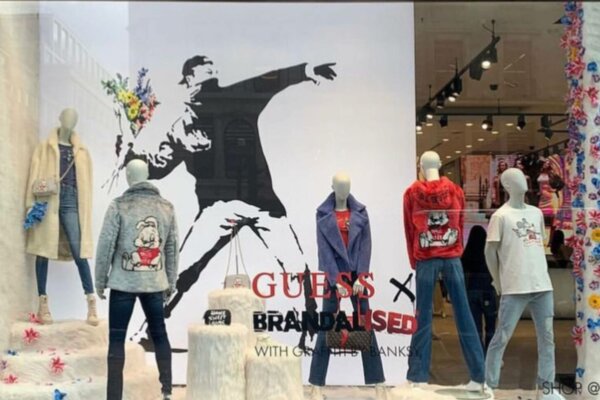 Banksy Accuses GUESS of Stealing his Artwork Designs and Encourages All Shoplifters to go Steal from the Clothes Range, London 2022