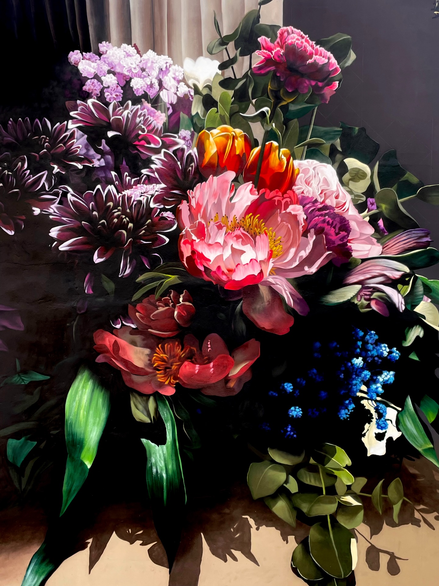 Close-up detail of flowers in Brea Acuadros mural Vicar Almeria