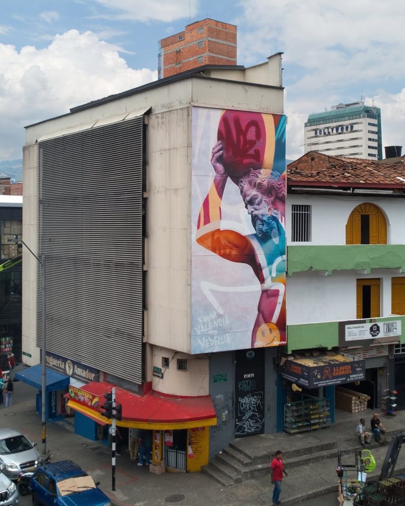 PichiAvo Atlas mural Medellin Colombia street art festival building mural