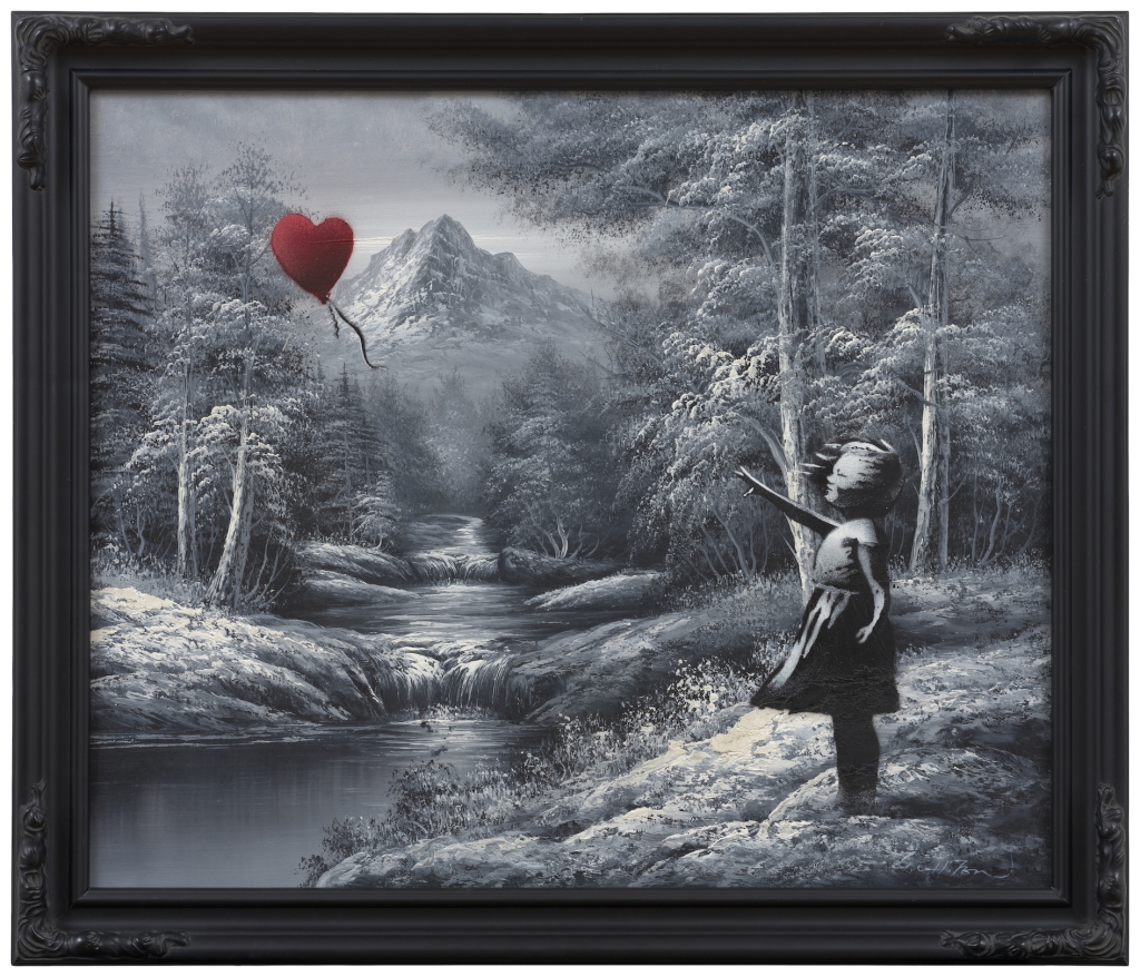 Banksy Girl and Balloon on Found Landscape