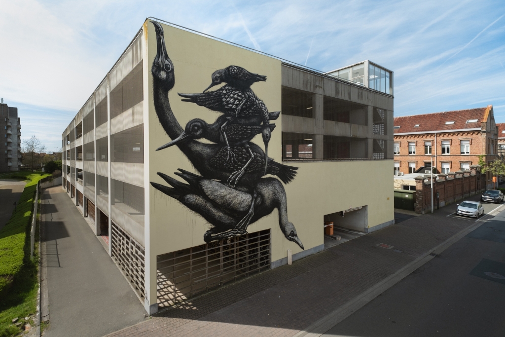 The Crystal Ship 10th Anniversary mural by ROA in Ostend